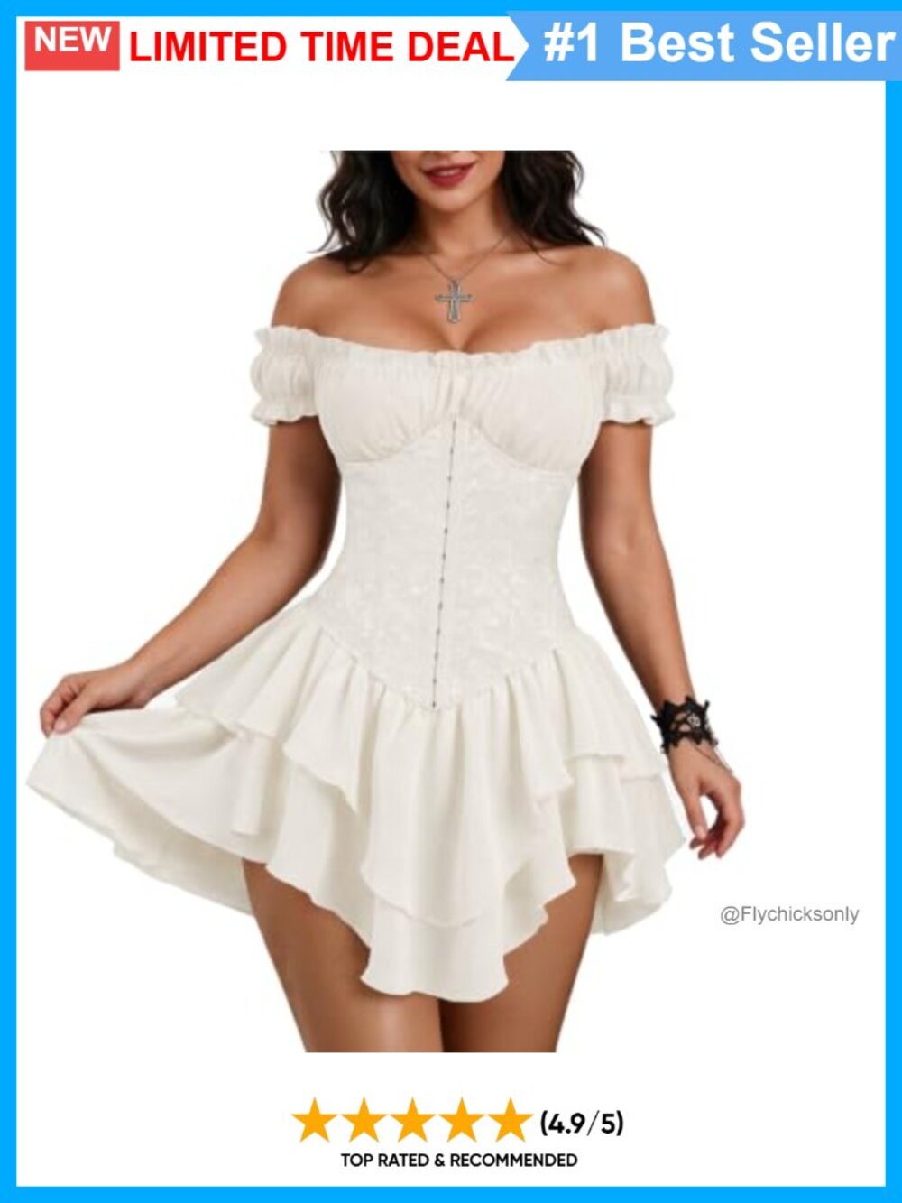 Renaissance Corset Mini Dress Off Shoulder Ruffle Lace-Up Back - Picture 1 of 6